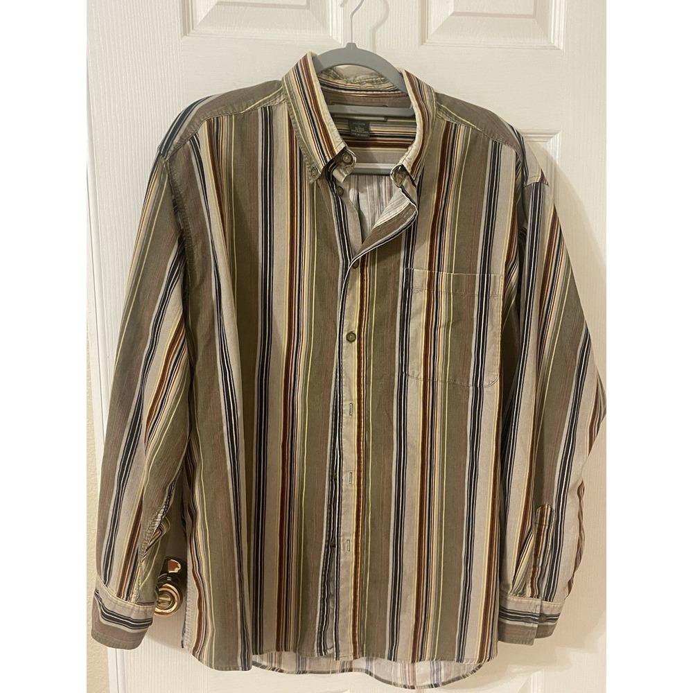 Naturalife Tan Plaid Long Sleeve Button Down Cotton Shirt Men's Large.